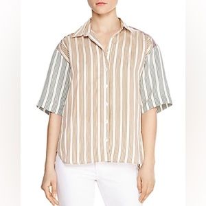 Sandro Leopold Tricolor Striped Top Button Front